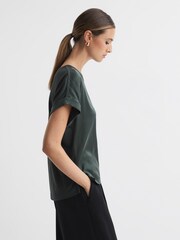 Reiss Emerald Helen Silk Front Crew Neck T-Shirt - Image 4 of 5