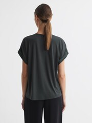 Reiss Emerald Helen Silk Front Crew Neck T-Shirt - Image 5 of 5
