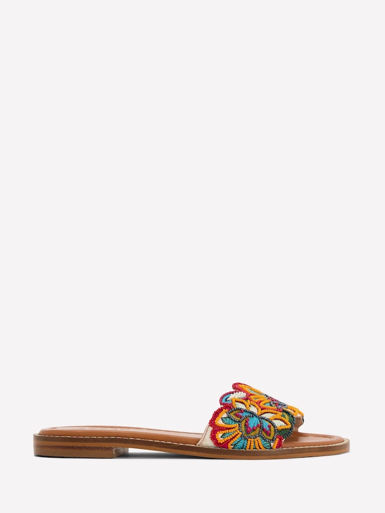 Boden Pink Beaded Flower Flat Sandals - Image 2 of 5