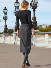 Sosandar Black Pinstripe Split Detail Pencil Skirt - Image 2 of 5