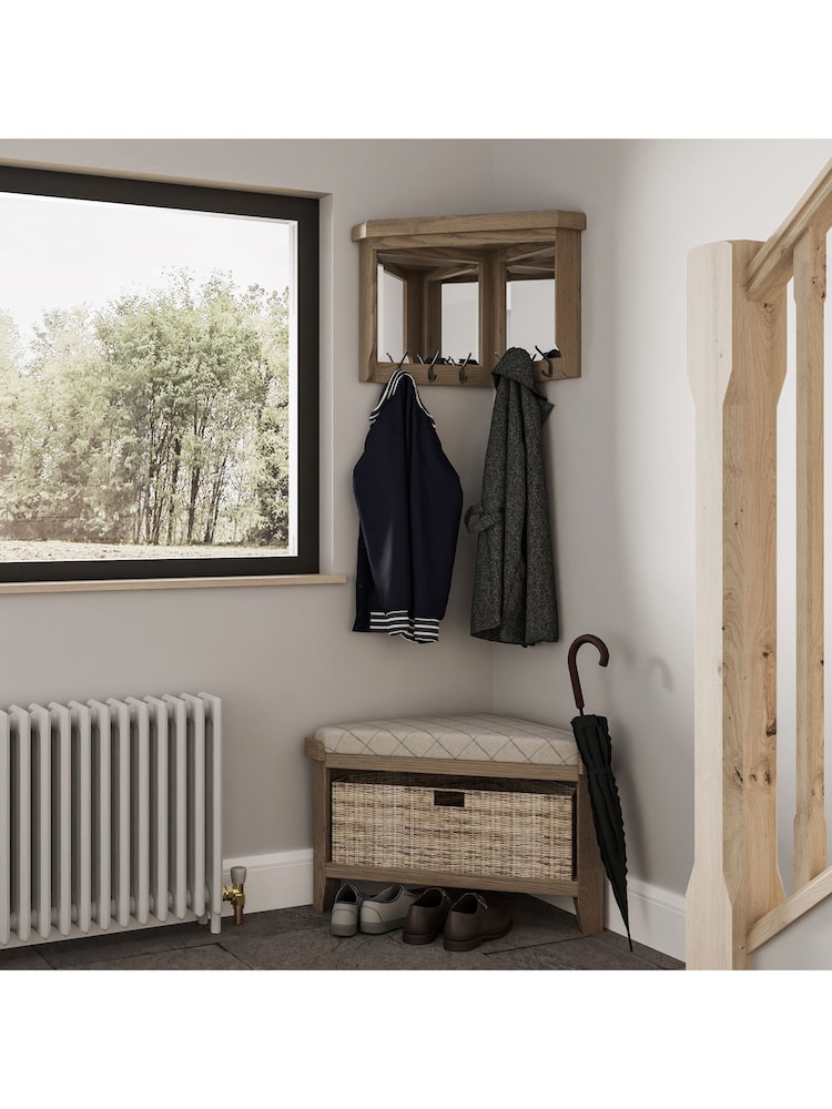K Interiors Smoked Oak Embleton Solid Wood Corner Hall Bench - Image 1 of 6