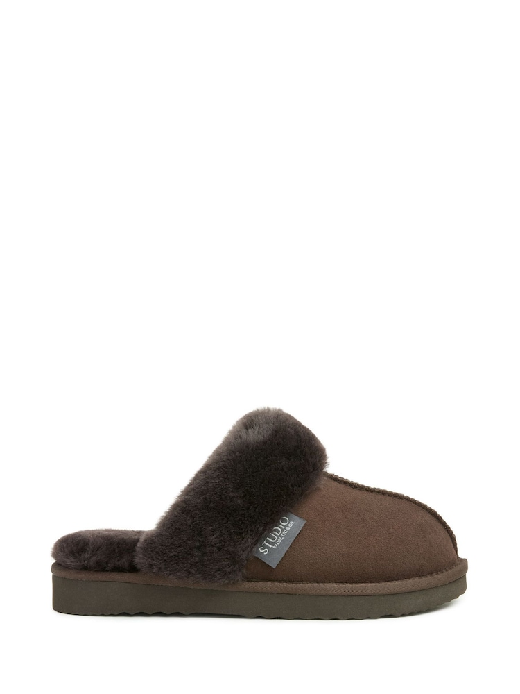 Celtic & Co. Brown Studio Fur Edge Mule Slippers - Image 2 of 6 Celtic & Co. Brown Studio Fur Edge Mule Slippers - Image 2 of 6