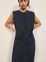 BHOEM Blue/Green Satin Sleeveless Draped Midi Dress - Image 2 of 5