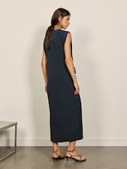BHOEM Blue/Green Satin Sleeveless Draped Midi Dress - Image 4 of 5