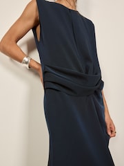BHOEM Blue/Green Satin Sleeveless Draped Midi Dress - Image 5 of 5