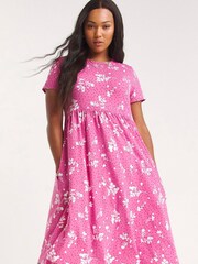 Różowa bardzo miękka sukienka midi Simply Be z kieszeniami i nadrukiem - Obraz 1 z 4