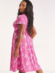 Różowa bardzo miękka sukienka midi Simply Be z kieszeniami i nadrukiem - Obraz 2 z 4