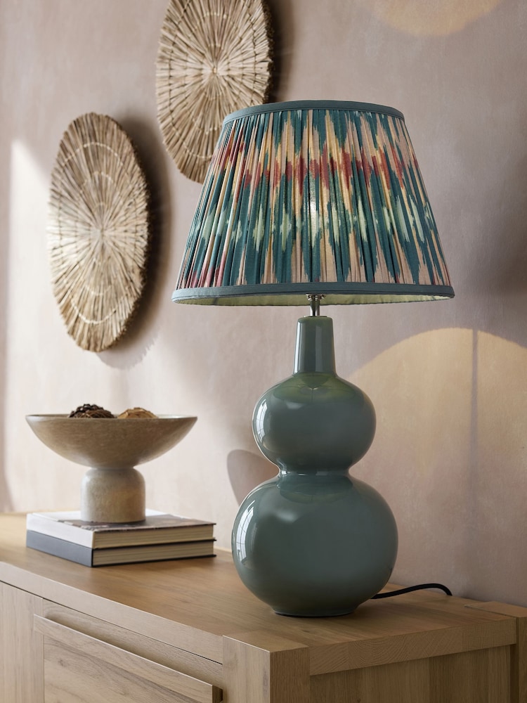 Teal Blue Ikat Pleated Lamp Shade - Image 2 of 5 Teal Blue Ikat Pleated Lamp Shade - Image 2 of 5