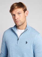 U.S. Polo Assn. Blue Mens Funnel Neck Quarter Zip Knit Jumper - Image 3 of 7