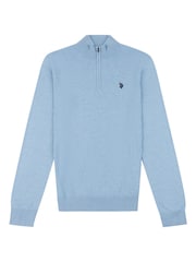 U.S. Polo Assn. Blue Mens Funnel Neck Quarter Zip Knit Jumper - Image 5 of 7