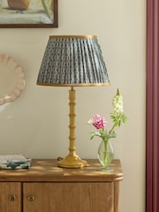 Green Geo Contrast Trim Pleated Lamp Shade - Image 3 of 5