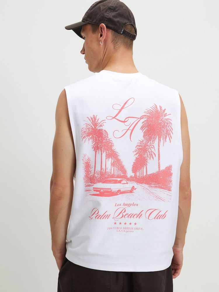 River Island White LA Palm Tree Car Print Vest - Image 1 of 4