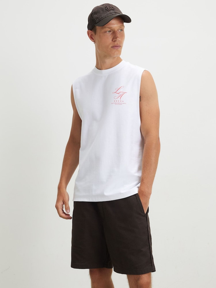 River Island White LA Palm Tree Car Print Vest - Image 2 of 4