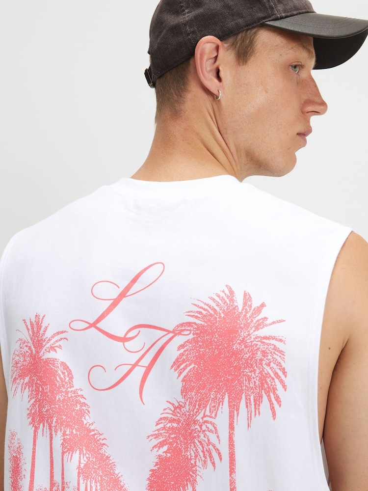 River Island White LA Palm Tree Car Print Vest - Image 4 of 4