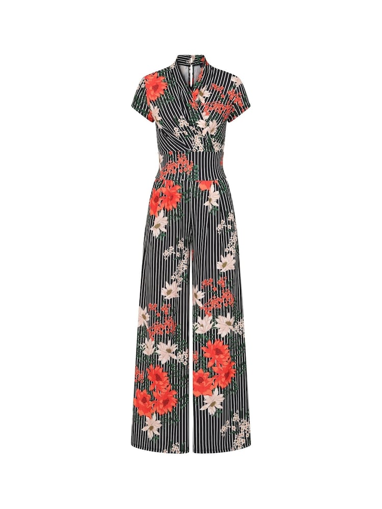 Mono largo negro con pernera ancha y diseño floral de raya diplomática de HotSquash - Imagen 4 de 4