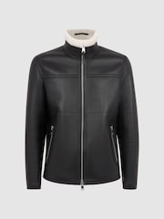 Reiss Black Brankos Leather Sheepskin Jacket - Image 2 of 6