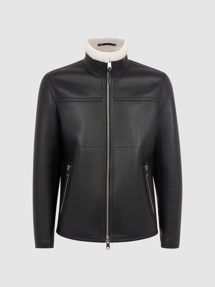 Reiss Black Brankos Leather Sheepskin Jacket - Image 2 of 6