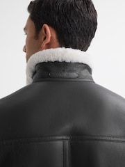 Reiss Black Brankos Leather Sheepskin Jacket - Image 4 of 6
