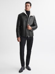 Reiss Black Brankos Leather Sheepskin Jacket - Image 5 of 6