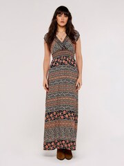 Apricot Black Multi Folk Art Stripe V-Neck Maxi Dress - Image 1 of 4