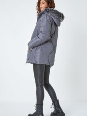 Roman Grey Quilted Faux Fur Hooded Coat - Image 3 of 5