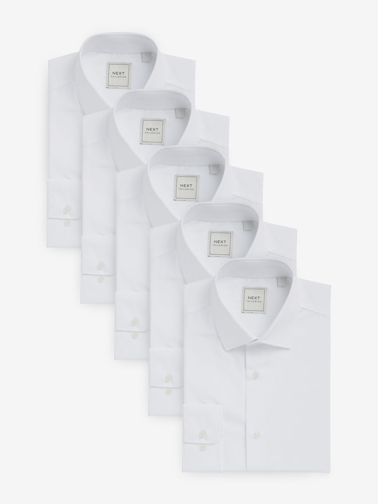 White Easy Care Single Cuff Smart Shirts 5 Pack - Image 1 of 6