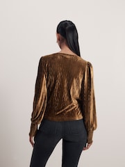 Gold Velvet Long Sleeve Wrap Top - Image 3 of 6