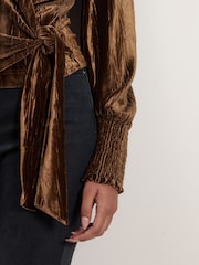 Gold Velvet Long Sleeve Wrap Top - Image 4 of 6