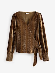 Gold Velvet Long Sleeve Wrap Top - Image 5 of 6