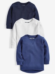 Blue 3 Pack Long Sleeve Textured T-Shirts (3mths-7yrs) - Image 1 of 6
