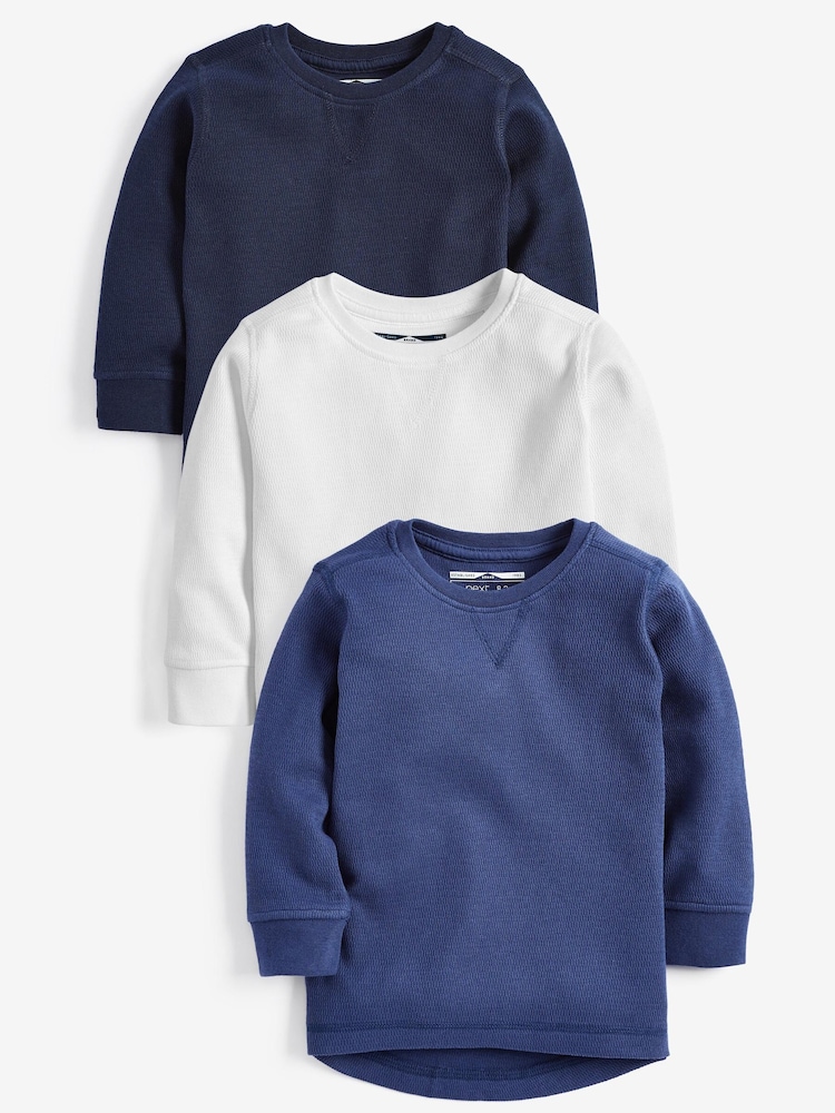 Blue 3 Pack Long Sleeve Textured T-Shirts (3mths-7yrs) - Image 1 of 6