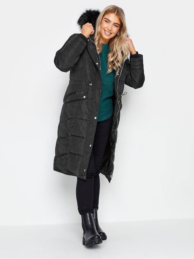 M&Co Black Faux Fur Trim Padded Coat - Image 1 of 4