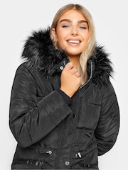 M&Co Black Faux Fur Trim Padded Coat - Image 4 of 4