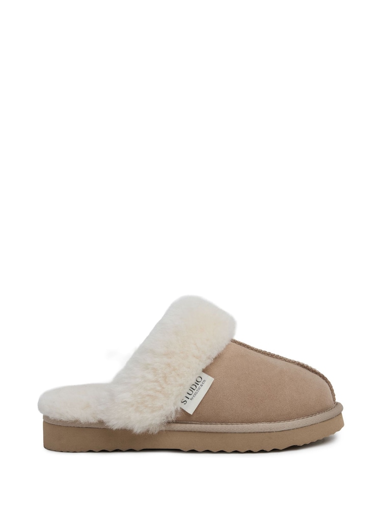 Celtic & Co. Brown Studio Fur Edge Mule Slippers - Image 1 of 6 Celtic & Co. Brown Studio Fur Edge Mule Slippers - Image 1 of 6