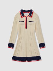 Reiss Camel Annie 9-13 yrs Ribbed Colourblock Mini Dress - Image 2 of 4