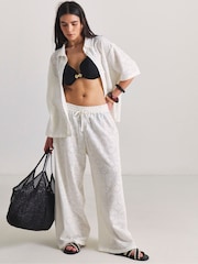 Simply Be White Lace Shirt And Trouser Beach Co-ord - Image 1 of 4