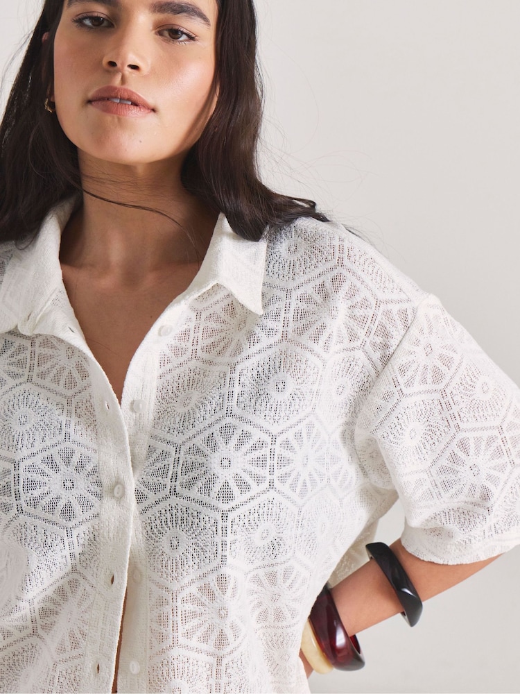 Simply Be White Lace Shirt And Trouser Beach Co-ord - Image 4 of 4 Simply Be White Lace Shirt And Trouser Beach Co-ord - Image 4 of 4