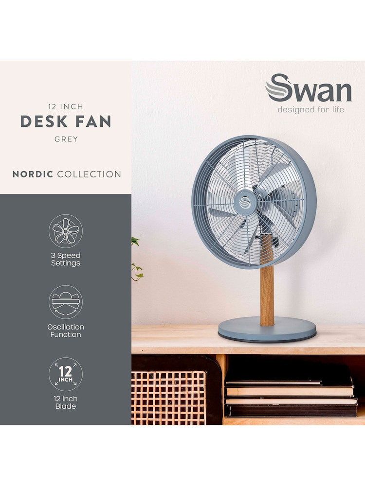 Swan Grey Nordic 12 Inch Desk Fan - Image 2 of 9