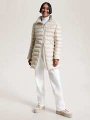 Tommy Hilfiger Cream Padded Midi Coat - Image 1 of 9
