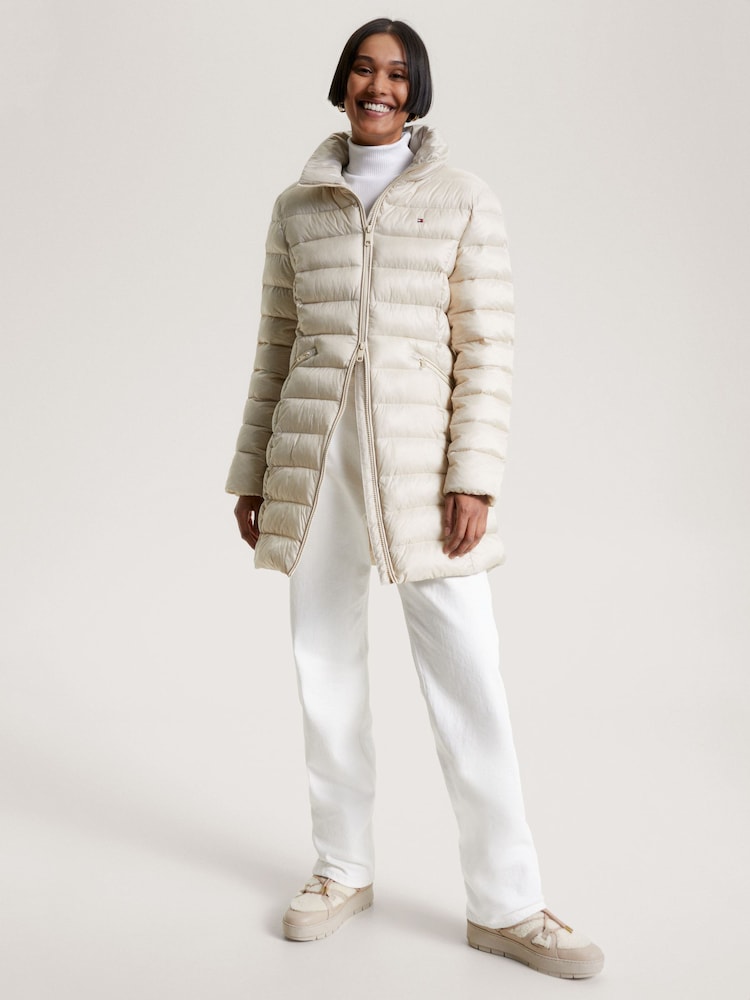 Tommy Hilfiger Cream Padded Midi Coat - Image 1 of 9