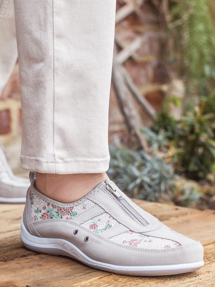 Pavers Grey Floral Pavers Wide Fit Trainers - Image 1 of 6