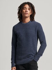 Superdry Blue Textured Crew Knit Jumper - Image 1 of 7