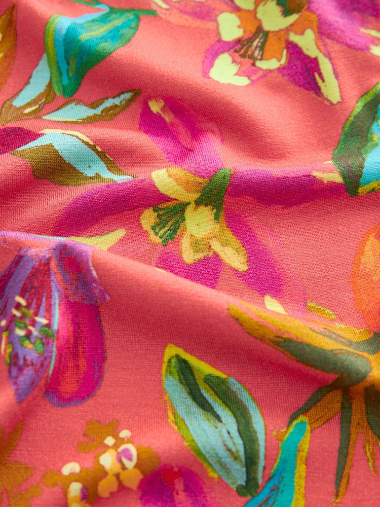 Rostrot-Orange/Rosa mit tropischem Blumenprint - Leichte Jerseyhose mit Stretch (3–16 Jahre) - Bild 6 von 6