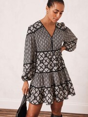 Mint Velvet Black Tiered Mini Dress - Image 1 of 4