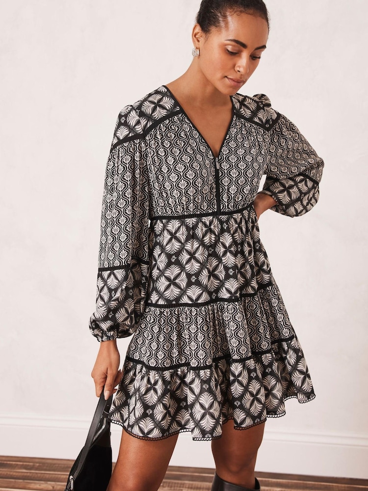 Mint Velvet Black Tiered Mini Dress - Image 1 of 4