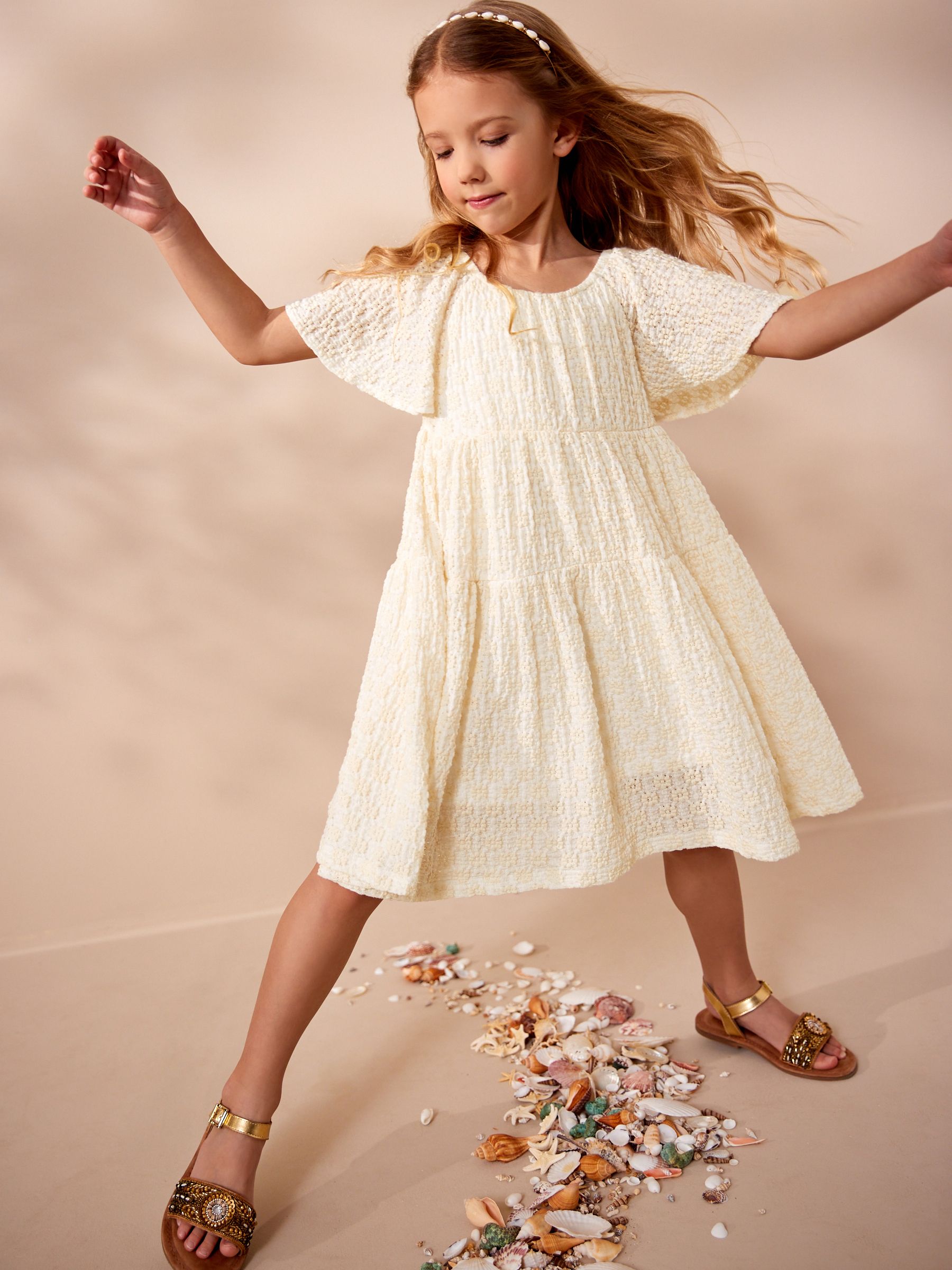 Buy Ecru White Jersey Textured Angel Sleeve Dress 3 16yrs from Next Luxembourg