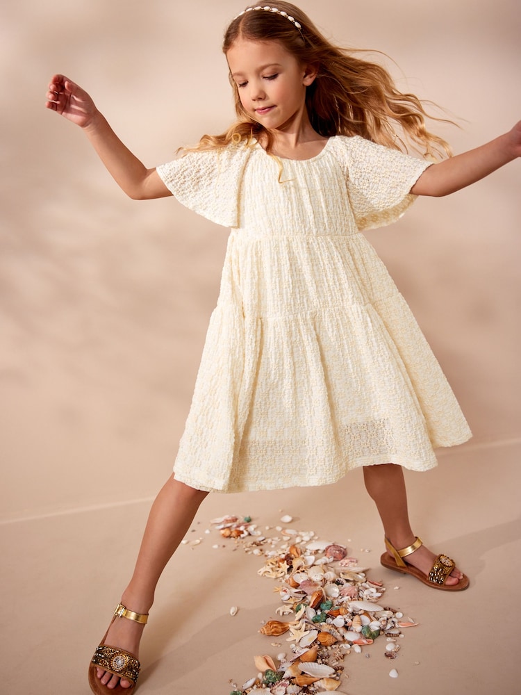 Ecru White Jersey Textured Angel Sleeve Dress (3-16yrs) - Image 2 of 7