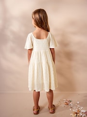 Ecru White Jersey Textured Angel Sleeve Dress (3-16yrs) - Image 3 of 7