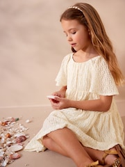 Ecru White Jersey Textured Angel Sleeve Dress (3-16yrs) - Image 4 of 7