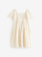 Ecru White Jersey Textured Angel Sleeve Dress (3-16yrs) - Image 6 of 7